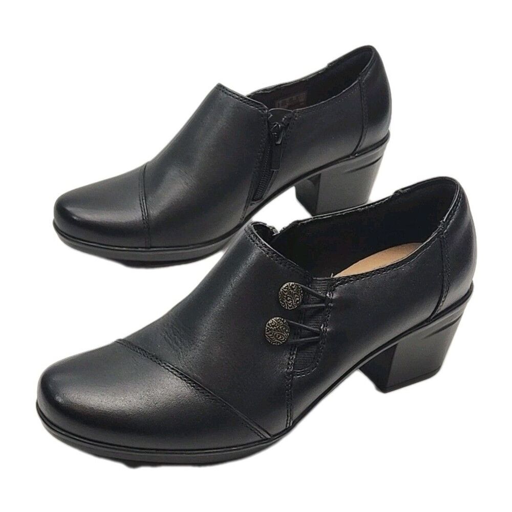 Clarks Collection Shoe Ankle Bootie Black Comfort Size 7.5 Women 2.25" Heel Zip